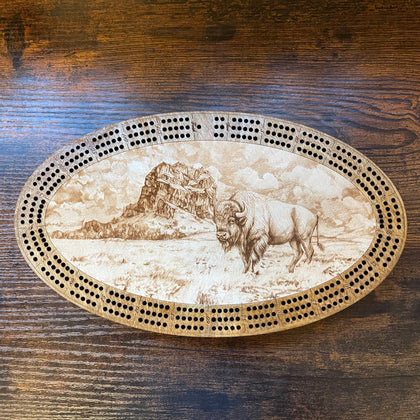 Bison and Chief Mountain Cribbage Board